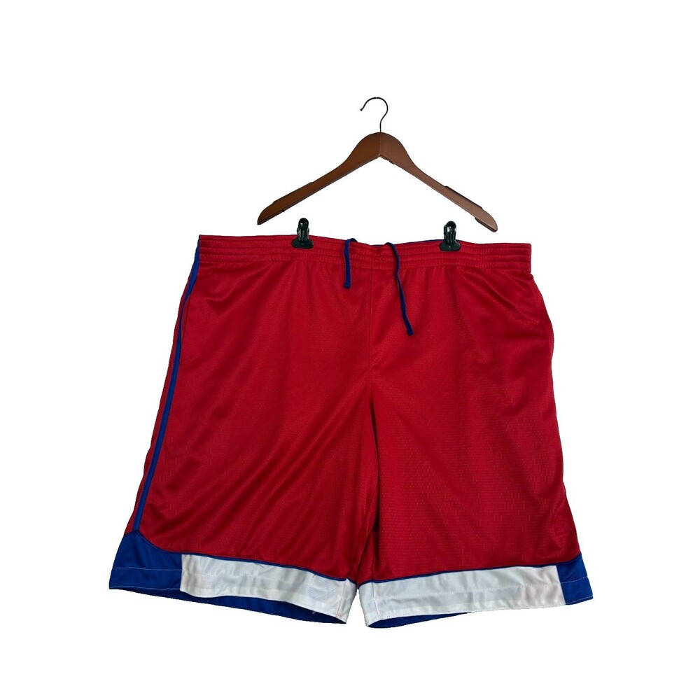 Red Basketball Shorts Mens Athletic Mesh Drawstring Blue White Trim Unbranded